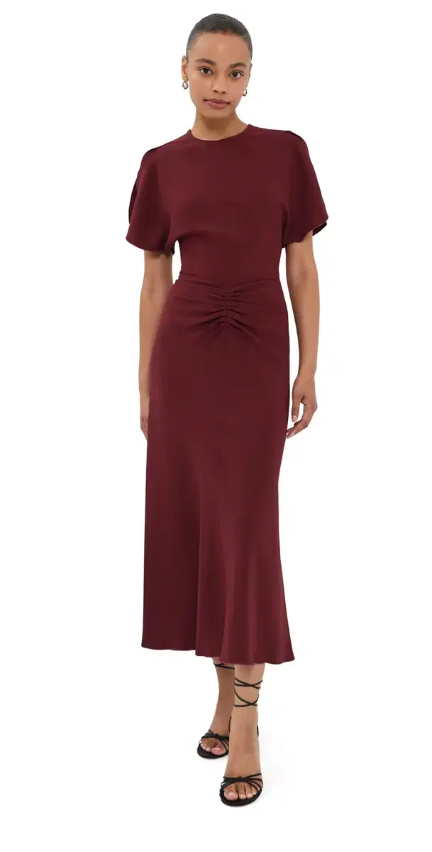 Victoria Beckham Bela Midi Dress Burgundy