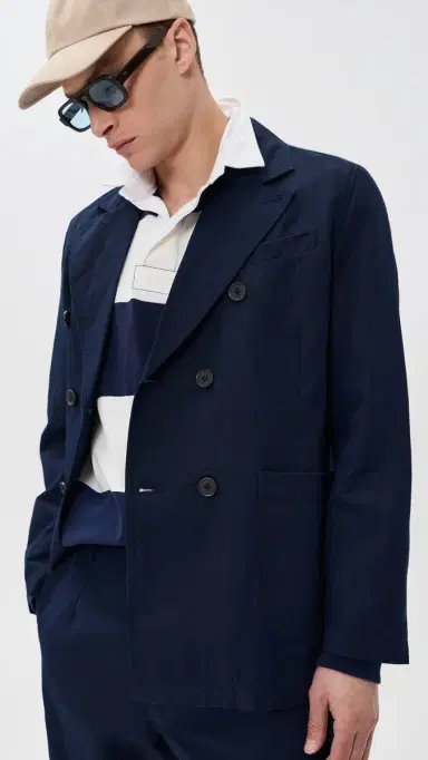 UNIVERSAL WORKS Manor Double Breasted Linen Jacket Navy | Thumbnail 2 UNIVERSAL WORKS Manor Double Breasted Linen Jacket Navy | Thumbnail 2
