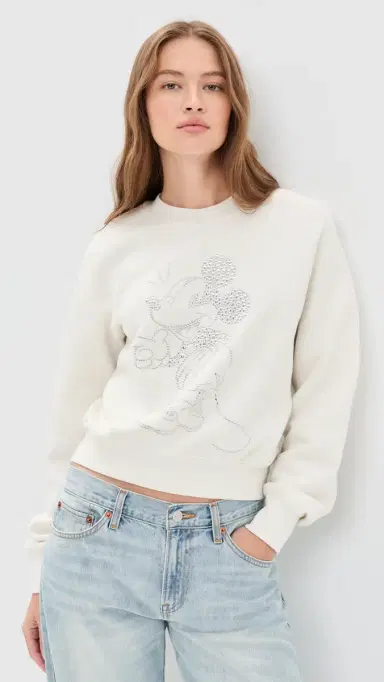 RE/DONE Mickey Stud Classic Crew Neck Sweatshirt Vintage White L | Thumbnail 2 RE/DONE Mickey Stud Classic Crew Neck Sweatshirt Vintage White L | Thumbnail 2