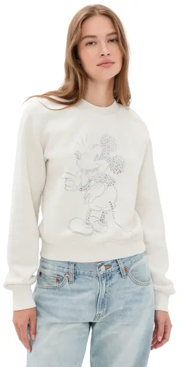 RE/DONE Mickey Stud Classic Crew Neck Sweatshirt Vintage White L | Thumbnail 1 RE/DONE Mickey Stud Classic Crew Neck Sweatshirt Vintage White L | Thumbnail 1
