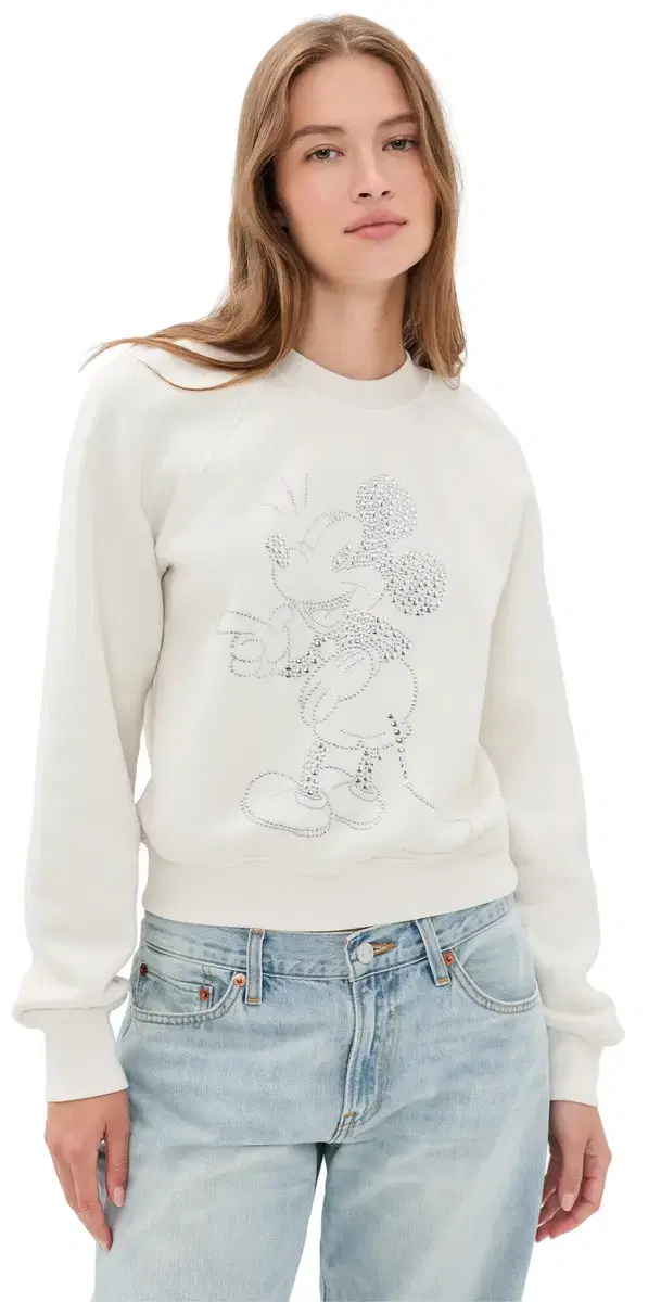 RE/DONE Mickey tud Classic Crew Neck weatshirt Vintage White