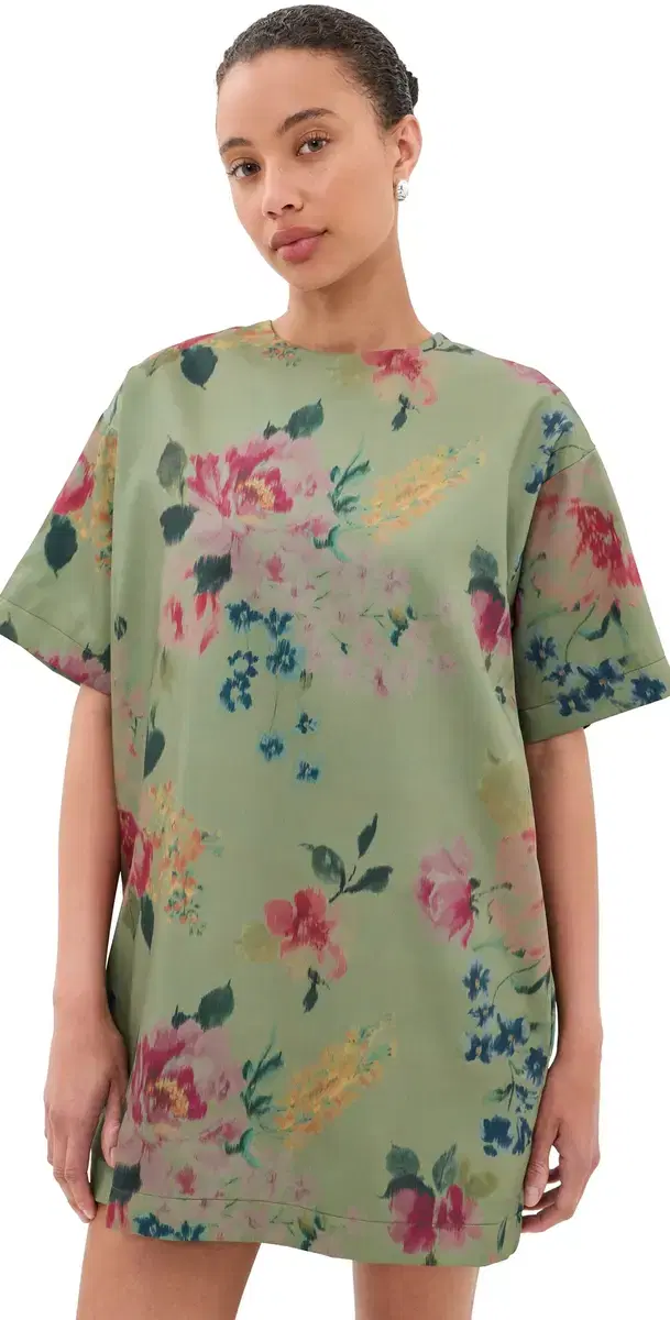 Marques'Almeida Bonded Satin T-Shirt Dress Green Floral