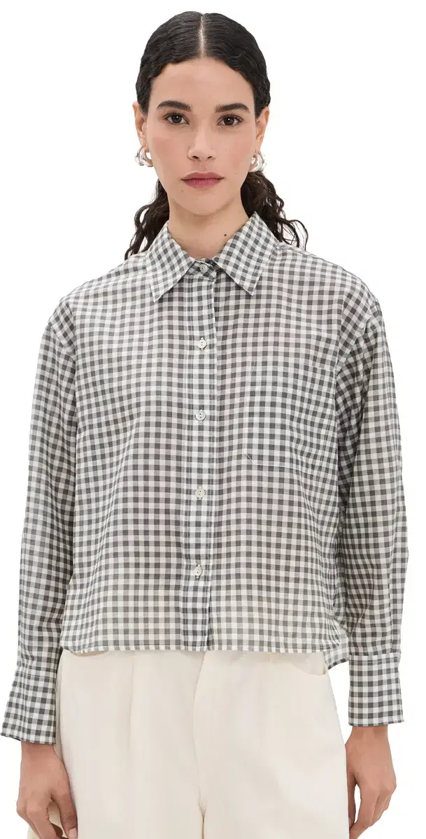Vince Cropped Long leeve hirt Off White/moke