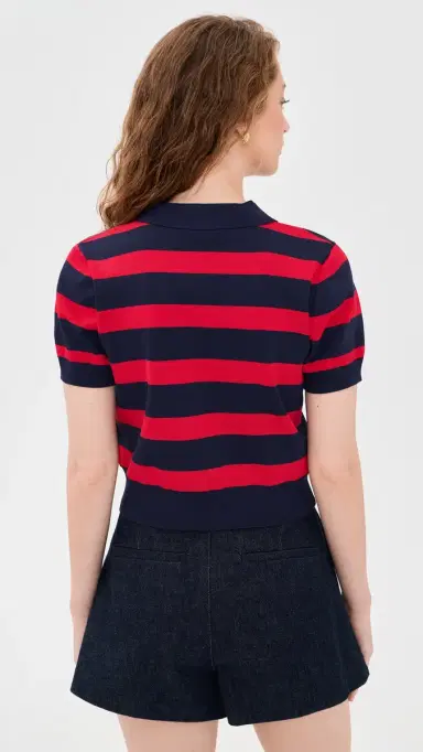 English Factory Striped Polo Knit Top Navy/Red | Thumbnail 3 English Factory Striped Polo Knit Top Navy/Red | Thumbnail 3