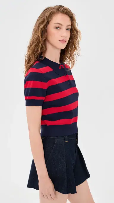 English Factory Striped Polo Knit Top Navy/Red | Thumbnail 4 English Factory Striped Polo Knit Top Navy/Red | Thumbnail 4