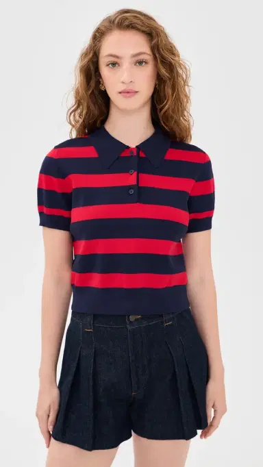English Factory Striped Polo Knit Top Navy/Red | Thumbnail 6 English Factory Striped Polo Knit Top Navy/Red | Thumbnail 6