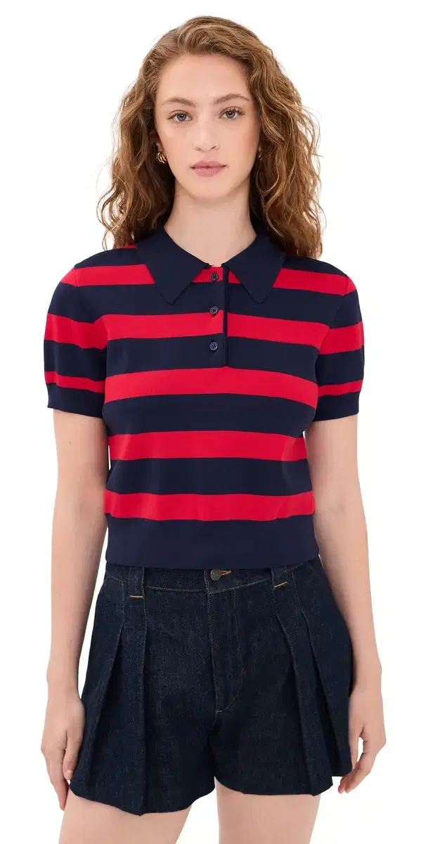 English Factory triped Polo Knit Top Navy/Red