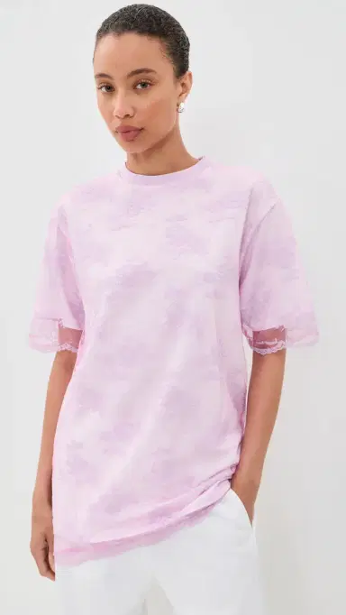 MARQUES ALMEIDA Relaxed Fit T-Shirt with Lace Overlayer Pink 8 | Thumbnail 2 MARQUES ALMEIDA Relaxed Fit T-Shirt with Lace Overlayer Pink 8 | Thumbnail 2