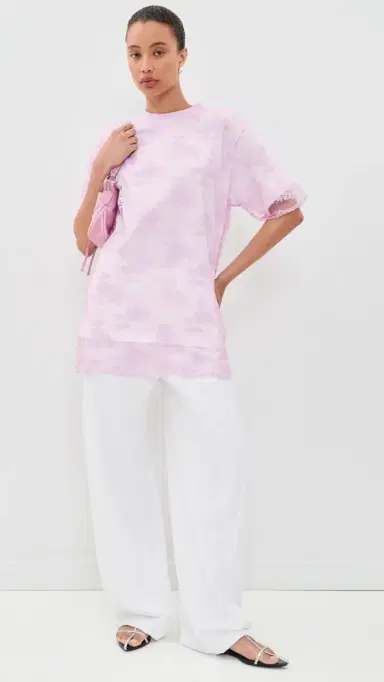 MARQUES ALMEIDA Relaxed Fit T-Shirt with Lace Overlayer Pink 8 | Thumbnail 5 MARQUES ALMEIDA Relaxed Fit T-Shirt with Lace Overlayer Pink 8 | Thumbnail 5