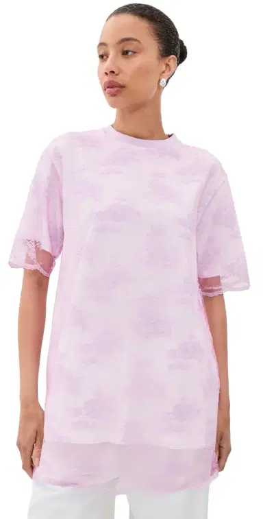 MARQUES ALMEIDA Relaxed Fit T-Shirt with Lace Overlayer Pink 8 | Thumbnail 1 MARQUES ALMEIDA Relaxed Fit T-Shirt with Lace Overlayer Pink 8 | Thumbnail 1