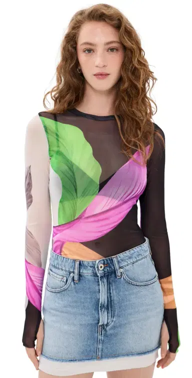 AFRM Kaylee Mesh Top Summer Feathers L | Thumbnail 1 AFRM Kaylee Mesh Top Summer Feathers L | Thumbnail 1
