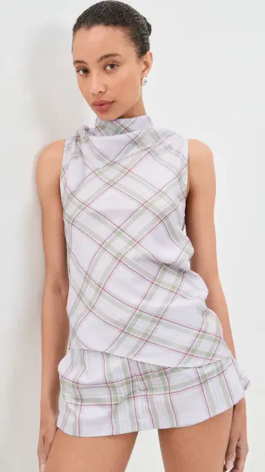 MARQUES ALMEIDA Lightweight Drill Cowl Neck Top Tartan Plaid 6 | Thumbnail 2 MARQUES ALMEIDA Lightweight Drill Cowl Neck Top Tartan Plaid 6 | Thumbnail 2