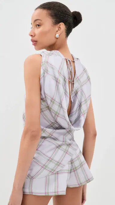 MARQUES ALMEIDA Lightweight Drill Cowl Neck Top Tartan Plaid 6 | Thumbnail 3 MARQUES ALMEIDA Lightweight Drill Cowl Neck Top Tartan Plaid 6 | Thumbnail 3