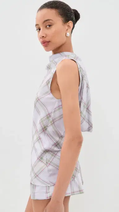 MARQUES ALMEIDA Lightweight Drill Cowl Neck Top Tartan Plaid 6 | Thumbnail 4 MARQUES ALMEIDA Lightweight Drill Cowl Neck Top Tartan Plaid 6 | Thumbnail 4