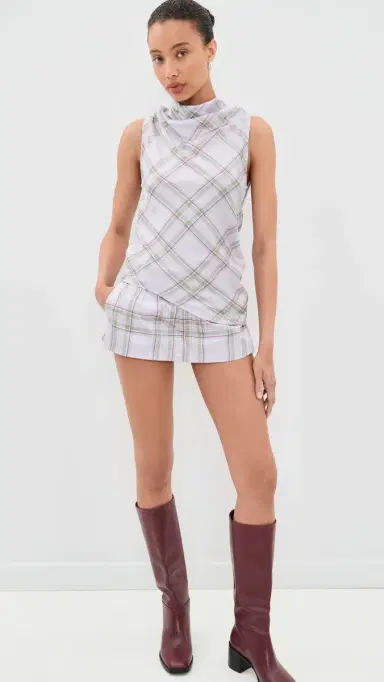 MARQUES ALMEIDA Lightweight Drill Cowl Neck Top Tartan Plaid 6 | Thumbnail 5 MARQUES ALMEIDA Lightweight Drill Cowl Neck Top Tartan Plaid 6 | Thumbnail 5