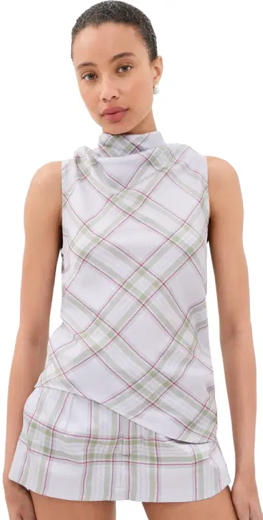 MARQUES ALMEIDA Lightweight Drill Cowl Neck Top Tartan Plaid 6 | Thumbnail 1 MARQUES ALMEIDA Lightweight Drill Cowl Neck Top Tartan Plaid 6 | Thumbnail 1