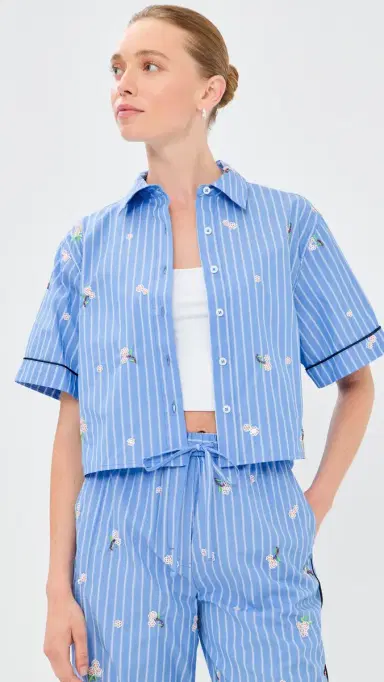 SIMKHAI Robinson Camp Shirt French Blue tripe | Thumbnail 2