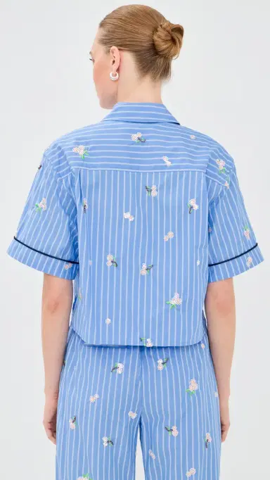 SIMKHAI Robinson Camp Shirt French Blue tripe | Thumbnail 3