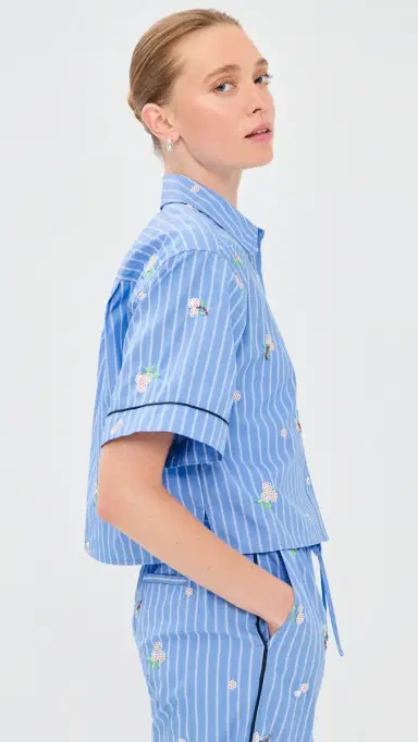 SIMKHAI Robinson Camp Shirt French Blue tripe | Thumbnail 4
