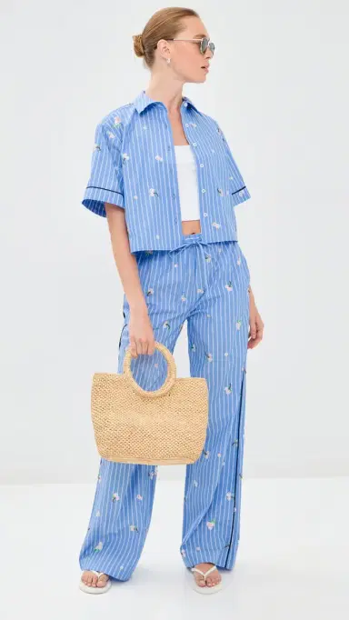 SIMKHAI Robinson Camp Shirt French Blue tripe | Thumbnail 5