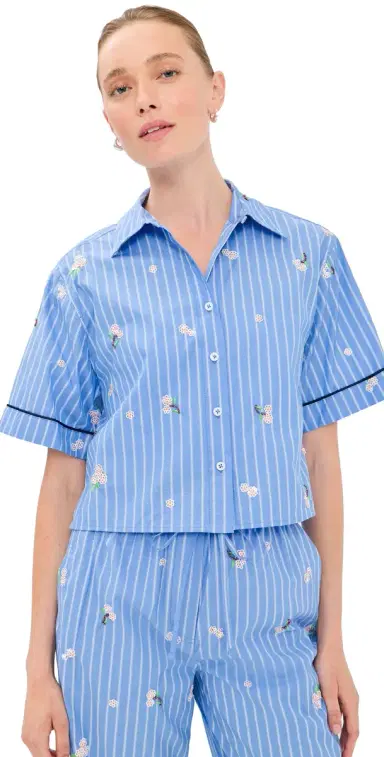 SIMKHAI Robinson Camp Shirt French Blue tripe | Thumbnail 1