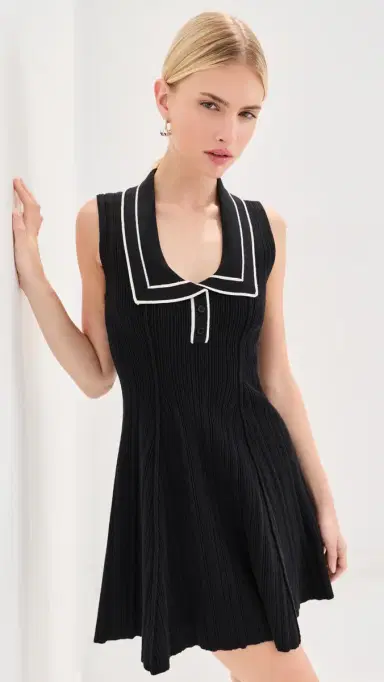 LE BOP Maren Ribbed Dress Black/White | Thumbnail 2
