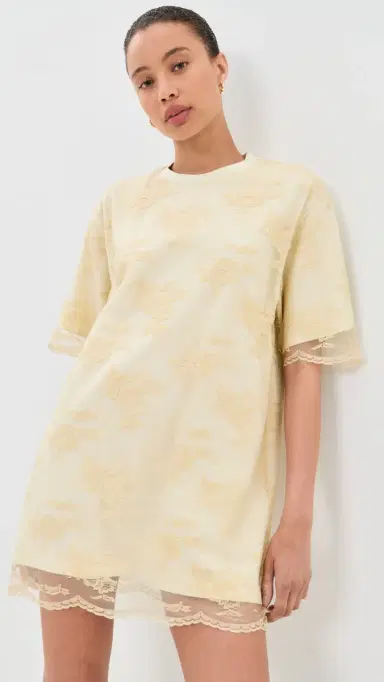 MARQUES ALMEIDA Relaxed Fit T-Shirt with Lace Overlayer Cream 8 | Thumbnail 2 MARQUES ALMEIDA Relaxed Fit T-Shirt with Lace Overlayer Cream 8 | Thumbnail 2