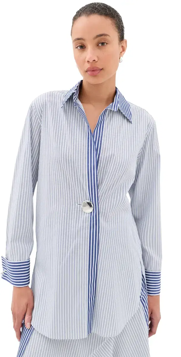 Marques'Almeida Patchwork Overlapping Front Tailored Shirt Blue Stripe