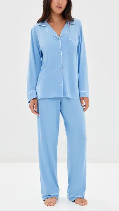 Eberjey Gisele Long Pajama Set Summer Blue/White M | Thumbnail 2