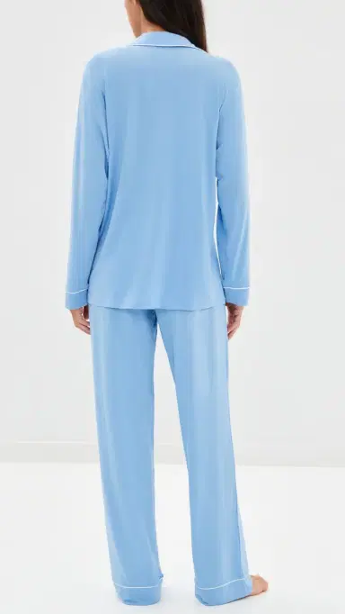 Eberjey Gisele Long Pajama Set Summer Blue/White M | Thumbnail 3