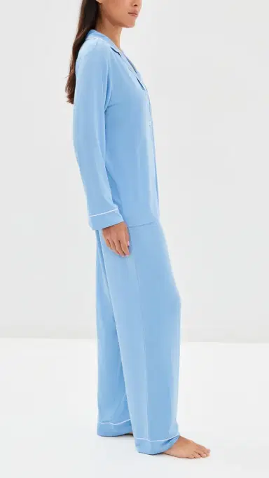 Eberjey Gisele Long Pajama Set Summer Blue/White M | Thumbnail 4
