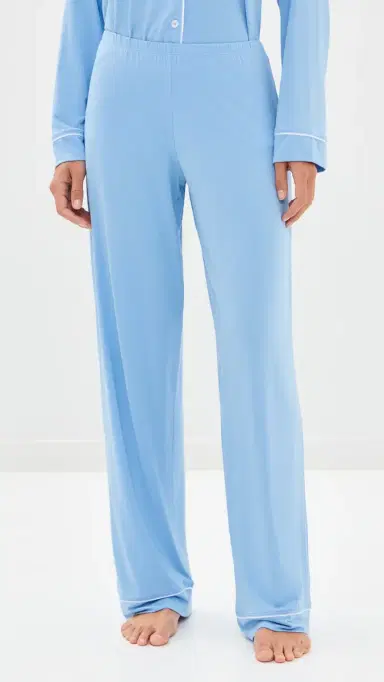 Eberjey Gisele Long Pajama Set Summer Blue/White M | Thumbnail 5
