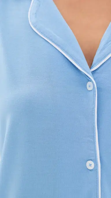 Eberjey Gisele Long Pajama Set Summer Blue/White M | Thumbnail 6