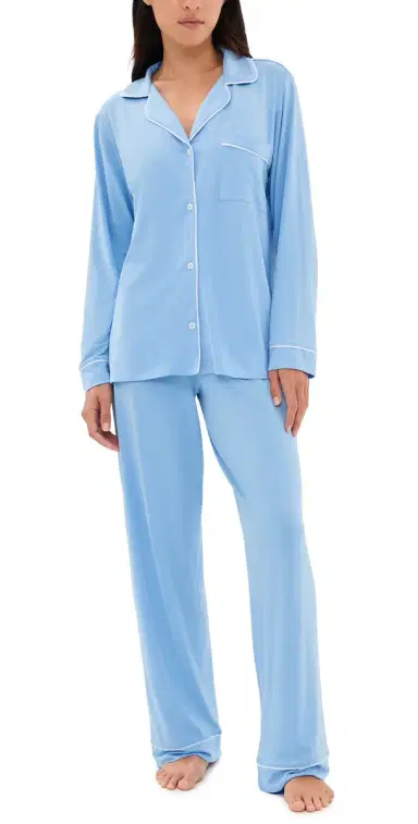 Eberjey Gisele Long Pajama Set Summer Blue/White M | Thumbnail 1