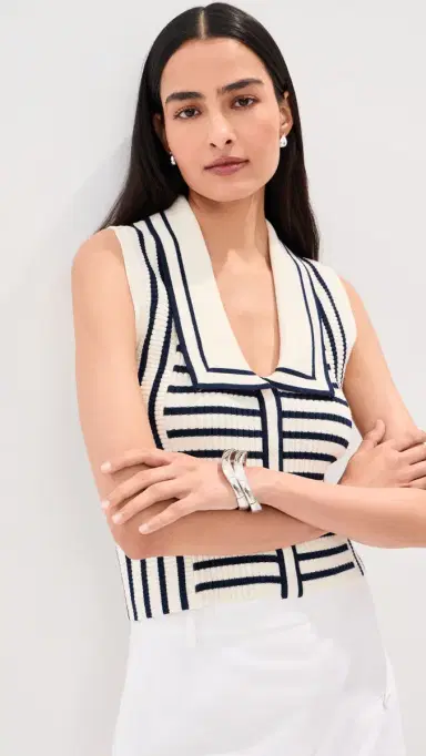 LE BOP Noa Ribbed Tank Top Midnight/White | Thumbnail 2