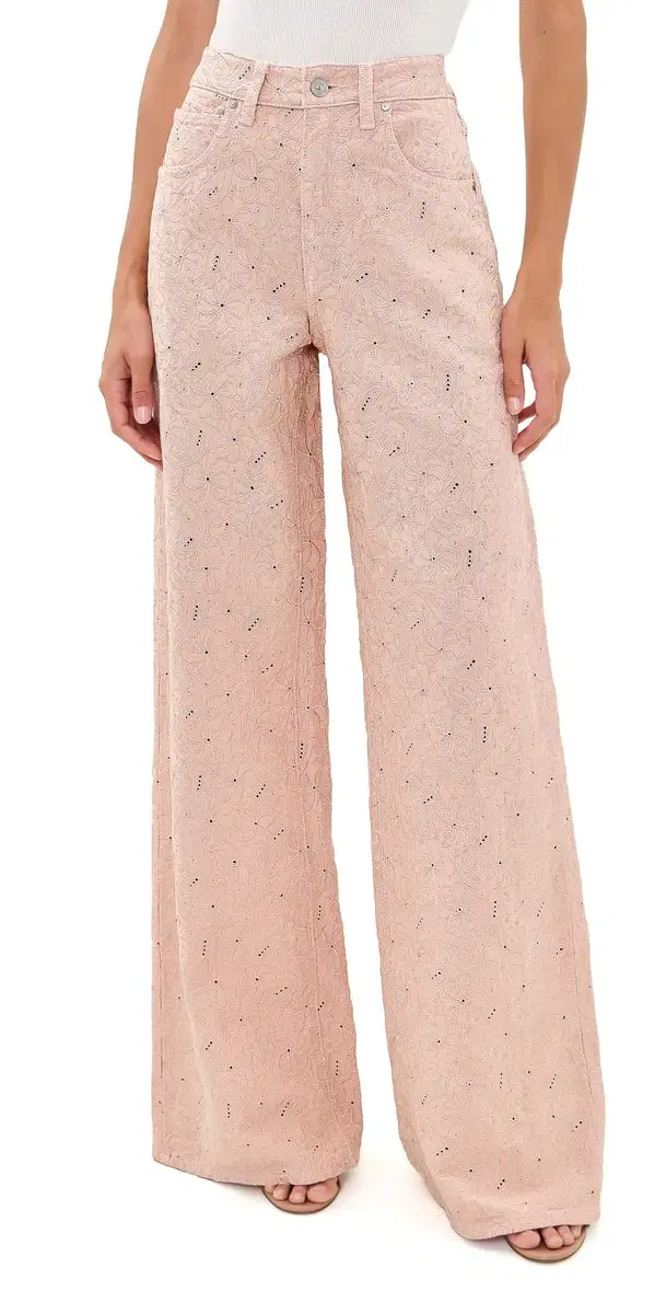 PAIGE Cameron Wide Leg Jeans Sunset Peach Embroidered