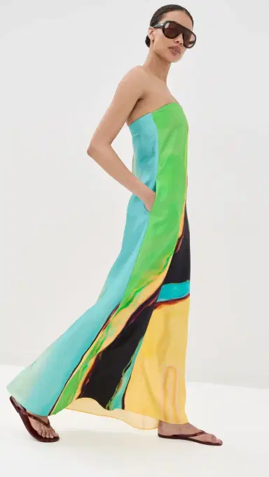 Christopher Esber Aura Silk Strapless Dress Valencia/Multi | Thumbnail 4