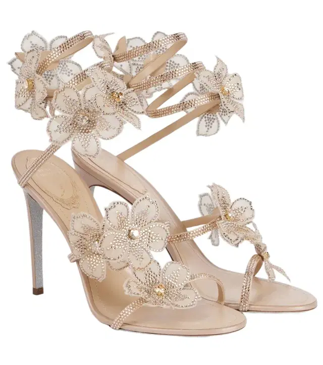 Rene Caovilla Peach Flower floral-appliqué satin sandals