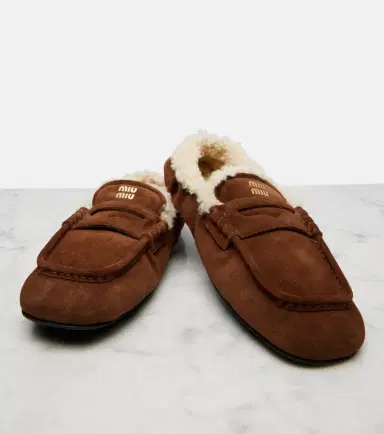 Miu Miu Ruches shearling-lined suede penny loafers | Thumbnail 2 Miu Miu Ruches shearling-lined suede penny loafers | Thumbnail 2