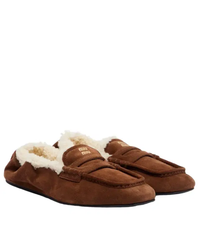 Ruches shearling-lined suede penny loafers