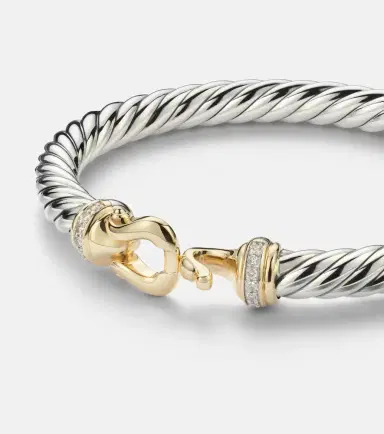 David Yurman Cable Flex Buckle sterling silver and 14kt gold bracelet with diamonds | Thumbnail 2