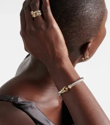 David Yurman Cable Flex Buckle sterling silver and 14kt gold bracelet with diamonds | Thumbnail 3