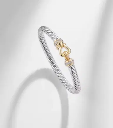 David Yurman Cable Flex Buckle sterling silver and 14kt gold bracelet with diamonds | Thumbnail 5