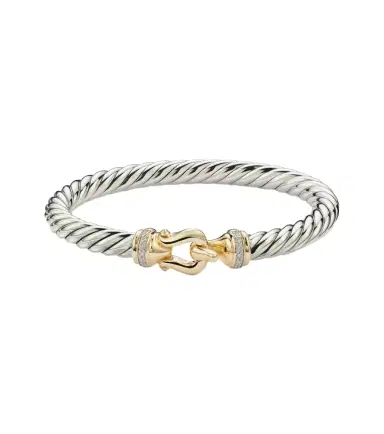 David Yurman Cable Flex Buckle sterling silver and 14kt gold bracelet with diamonds | Thumbnail 1