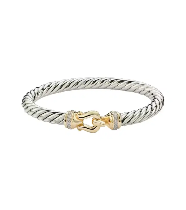David Yurman Cable Flex Buckle sterling silver and 14kt gold bracelet with diamonds