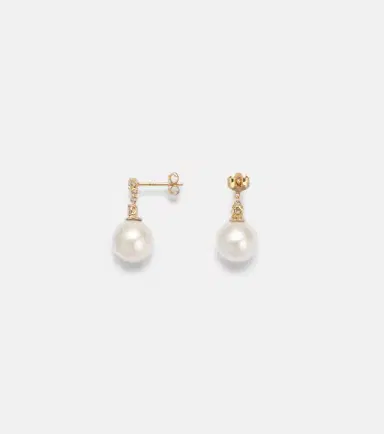 Stone and Strand Essential 14kt gold drop earrings with pearls and diamonds | Thumbnail 4