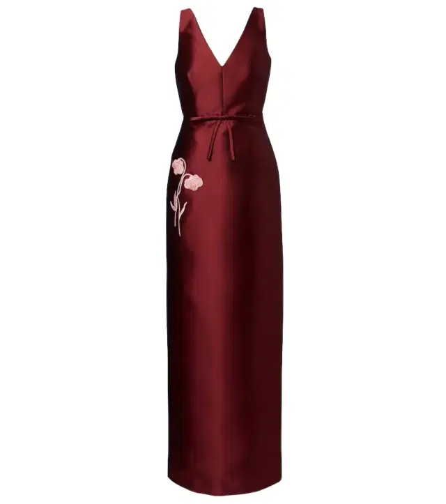 Floral-appliqué satin gown