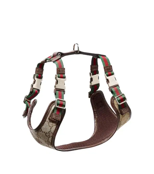 Gucci XS GG canvas leather-trimmed dog harness