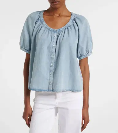 Frame Resort gathered cotton-blend shirt | Thumbnail 5