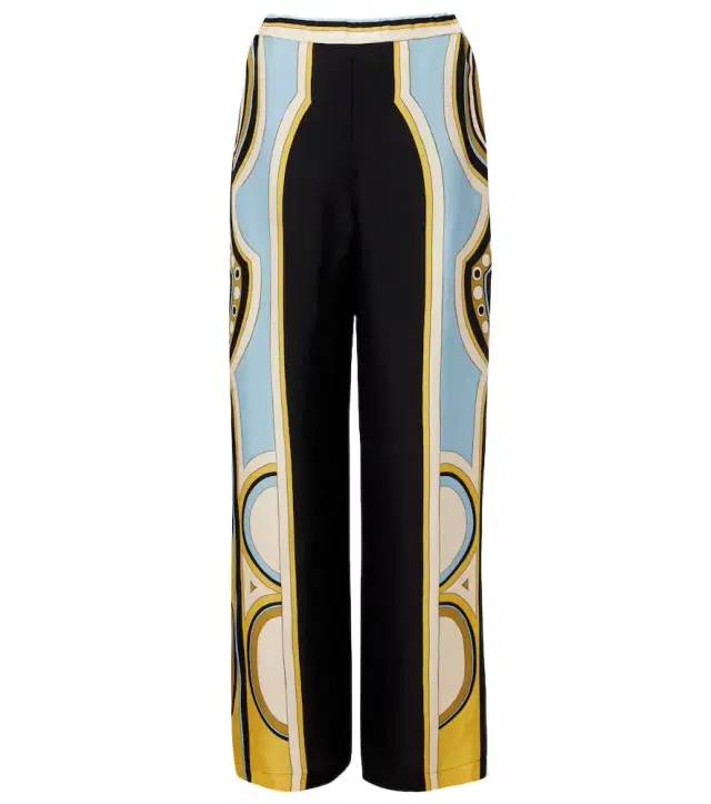 Club printed silk twill wide-leg pants